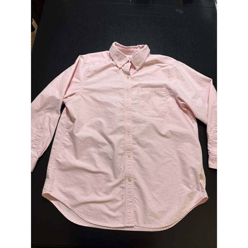 LL Bean Womens 1X Pink Oxford Cloth Button Down Shirt Long Sleeve Cotton Top